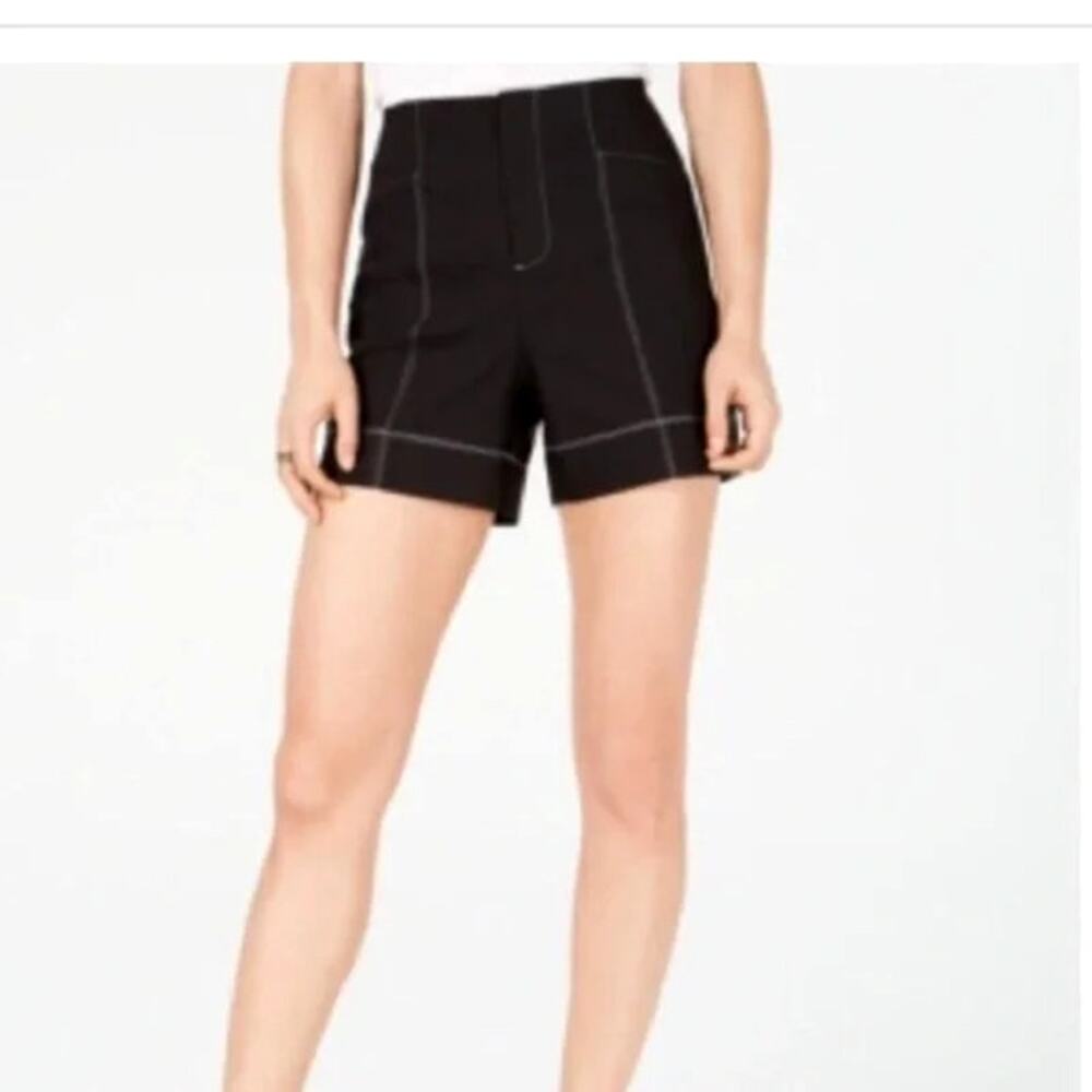 INC International Concepts Black Stitch Detail High Waist Shorts Women Size 4